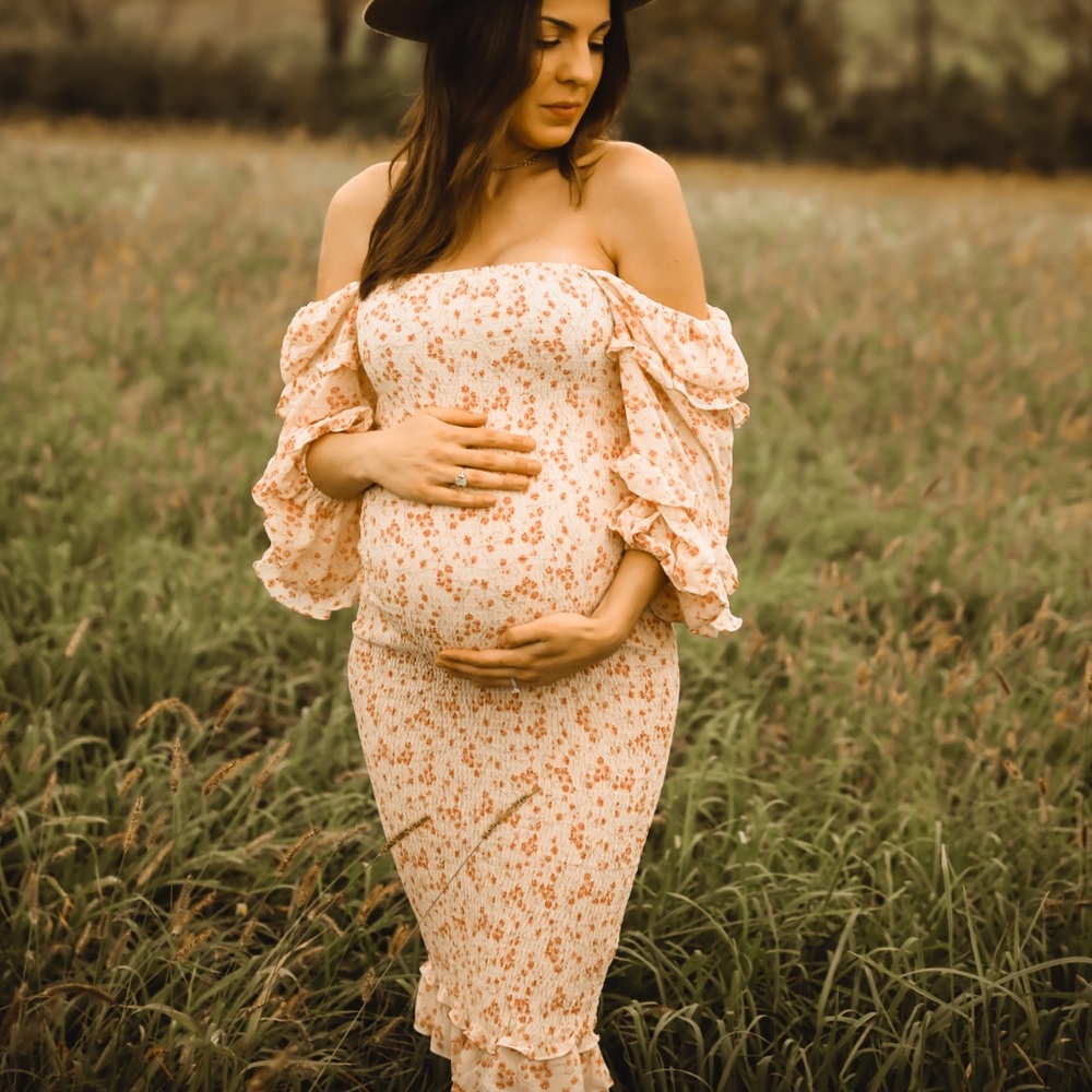 Petal & Pup, Cream Pink Midi Dress - Size 6